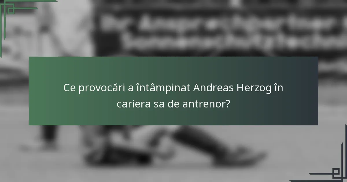 Ce provocări a întâmpinat Andreas Herzog în cariera sa de antrenor?